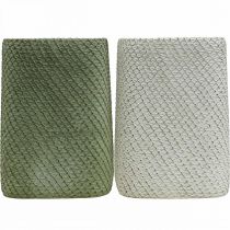 Product Planter ceramic white green relief mesh 14x14cm H21.5cm 2pcs