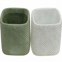 Product Planter ceramic white green relief mesh 14x14cm H21.5cm 2pcs