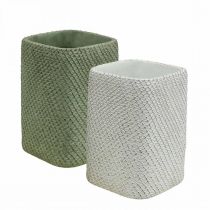 Product Planter ceramic white green relief mesh 12x12cm H17.5cm 2pcs