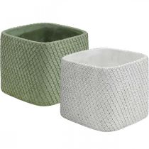 Product Planter ceramic white green relief mesh 17x17cm H15cm 2pcs