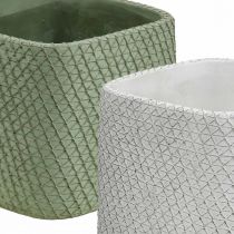 Product Planter ceramic white green relief mesh 17x17cm H15cm 2pcs