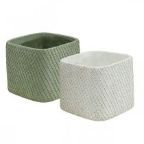 Product Planter ceramic white green relief mesh 13.5x13.5cm H13cm 2pcs