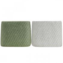 Product Planter ceramic white green relief mesh 12.5x12.5cm H9cm 2pcs