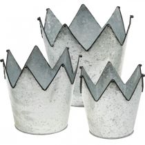Product Planter crown metal decoration zinc Ø21.5/19.5/17cm set of 3