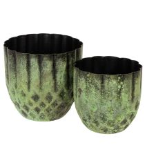 Product Vintage metal flower pot, green, Ø14/12cm, set of 2
