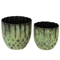 Product Vintage metal flower pot, green, Ø14/12cm, set of 2