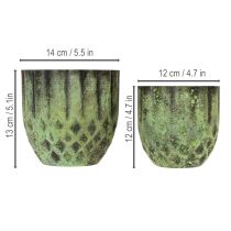 Product Vintage metal flower pot, green, Ø14/12cm, set of 2