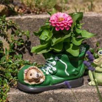 Product Planter decoration, green shoe with hedgehog, ceramic 14x13cm H13cm