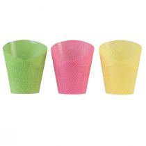 Product Planter paper plant pot woven pink yellow green Ø9cm H18cm 9pcs