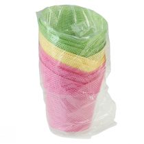 Product Planter paper plant pot woven pink yellow green Ø9cm H18cm 9pcs