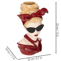 Product Woman Head Vase with Sunglasses and Pearl Necklace, 30cm, Polyresin