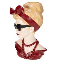 Product Woman Head Vase with Sunglasses and Pearl Necklace, 30cm, Polyresin
