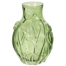 Product Glass vase with embossed tulip design for interior decoration, 22.5cm