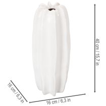 Product White Ceramic Ribbed Vase for Dried Flowers 40cm