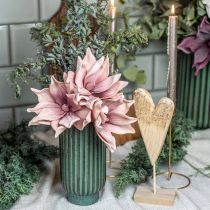 Product Ceramic vase, table decorations, fluted decorative vase green, brown Ø10.5cm H21.5cm