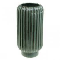 Decorative vase, flower arrangements, table decorations, vase made of corrugated ceramic green, brown Ø15cm H30.5cm