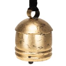 Product Vintage bell gold with black velvet ribbon H15cm