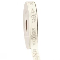 Product Vintage nutcracker decorative ribbon in cream for festive gift wrapping, width 15mm, length 20m