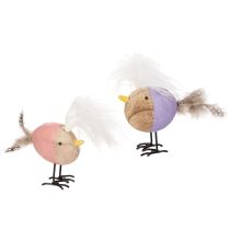 Product Decorative wooden bird with feathers and colorful body for table decoration, 10cm, 6 pieces