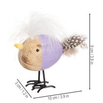 Product Decorative wooden bird with feathers and colorful body for table decoration, 10cm, 6 pieces