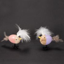 Product Decorative wooden bird with feathers and colorful body for table decoration, 10cm, 6 pieces