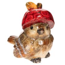 Product Ceramic Bird Figurine with Red Apple Hat for Autumn Decoration, 13cm