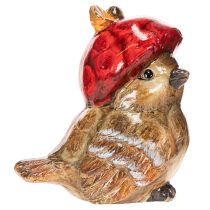Product Ceramic Bird Figurine with Red Apple Hat for Autumn Decoration, 13cm
