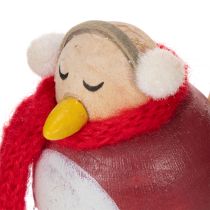 Product Set of 4 Winter Bird Figures with Scarf, 11cm, Red, White, and Black, Wooden and Metal Construction
