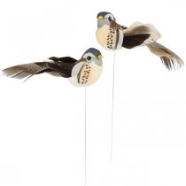 Bird decoration, birds on wire, spring decoration blue, brown H3.5cm 12pcs