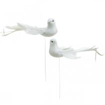 Product White doves, wedding, decorative doves, birds on wire H6cm 6pcs