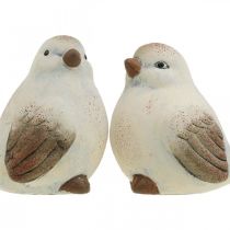 Ceramic birds, spring, decorative birds white, brown H7/7.5cm 6pcs