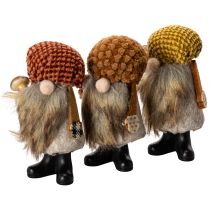 Product Set of 3 Scandinavian Gnome Figures with Beards and Hats, 10cm, Felt and Plastic