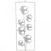 Swallow decoration, wall decoration made of metal, birds to hang white, silver shabby chic H47.5 cm
