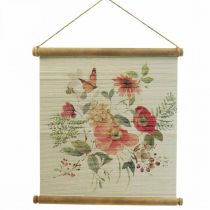 Wooden mural picture with flowers wall decoration H44×W42cm