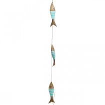 Maritime decoration hanger wooden fish for hanging Turquoise L123cm