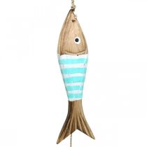 Maritime decoration hanger wooden fish for hanging Turquoise L123cm