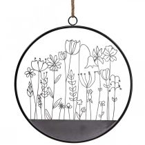 Product Wall decoration flower ring summer decoration metal grey/black Ø38cm