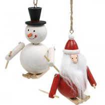 Christmas tree decorations wood Santa Claus and snowman 11cm set of 2