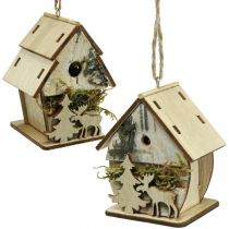 Product Christmas pendant wooden small decorative houses H6.5/7.5cm 4pcs