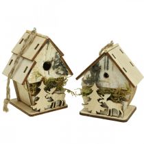 Product Christmas pendant wooden small decorative houses H6.5/7.5cm 4pcs