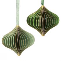 Product Christmas Decoration Paper Green Gold Ø8cm 4 pcs
