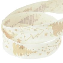 Product Christmas ribbon cream gold fir trees 25mm 15m