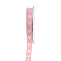Christmas ribbon linen optics stars pink 15mm 20m