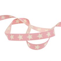 Christmas ribbon linen optics stars pink 15mm 20m