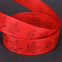 Product Christmas ribbon red with glittering stars ribbon 25mm 18m