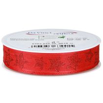 Product Christmas ribbon red with glittering stars ribbon 25mm 18m