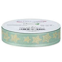 Product Christmas ribbon stars gift ribbon turquoise 25mm 18m