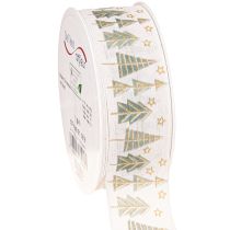Product Christmas ribbon fir gift ribbon white gold 40mm 18m