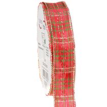 Product Christmas ribbon checked red green gold checked ribbon 25mm 20m