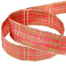 Product Christmas ribbon checked red green gold checked ribbon 25mm 20m